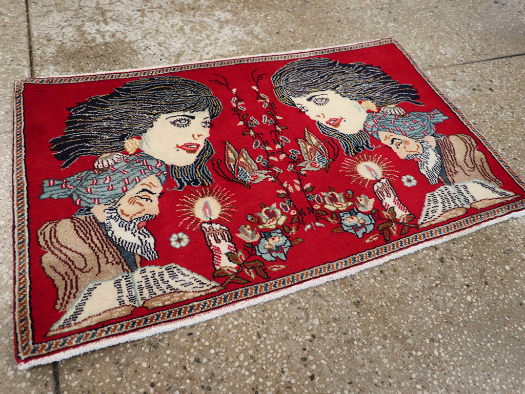 Vintage Persian Tabriz Pictorial Rug, No.24011 - Gsblank