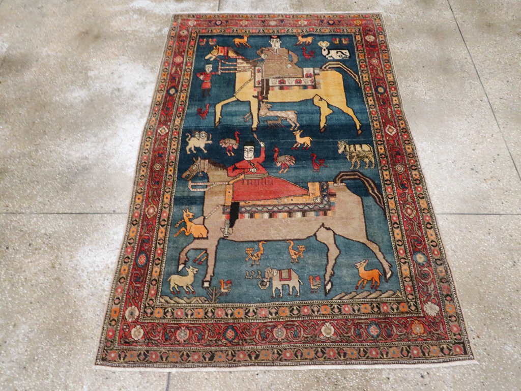Antique Persian Pictorial Malayer Accent Rug, No.24062 - Gsblank