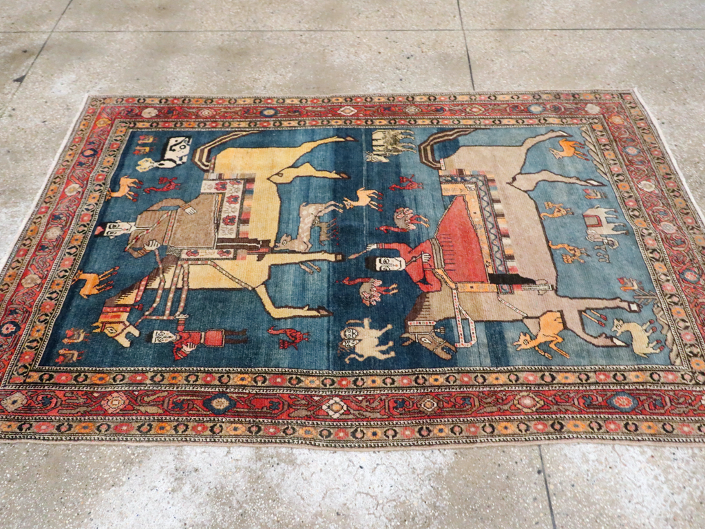 Antique Persian Pictorial Malayer Accent Rug, No.24062 - Gsblank