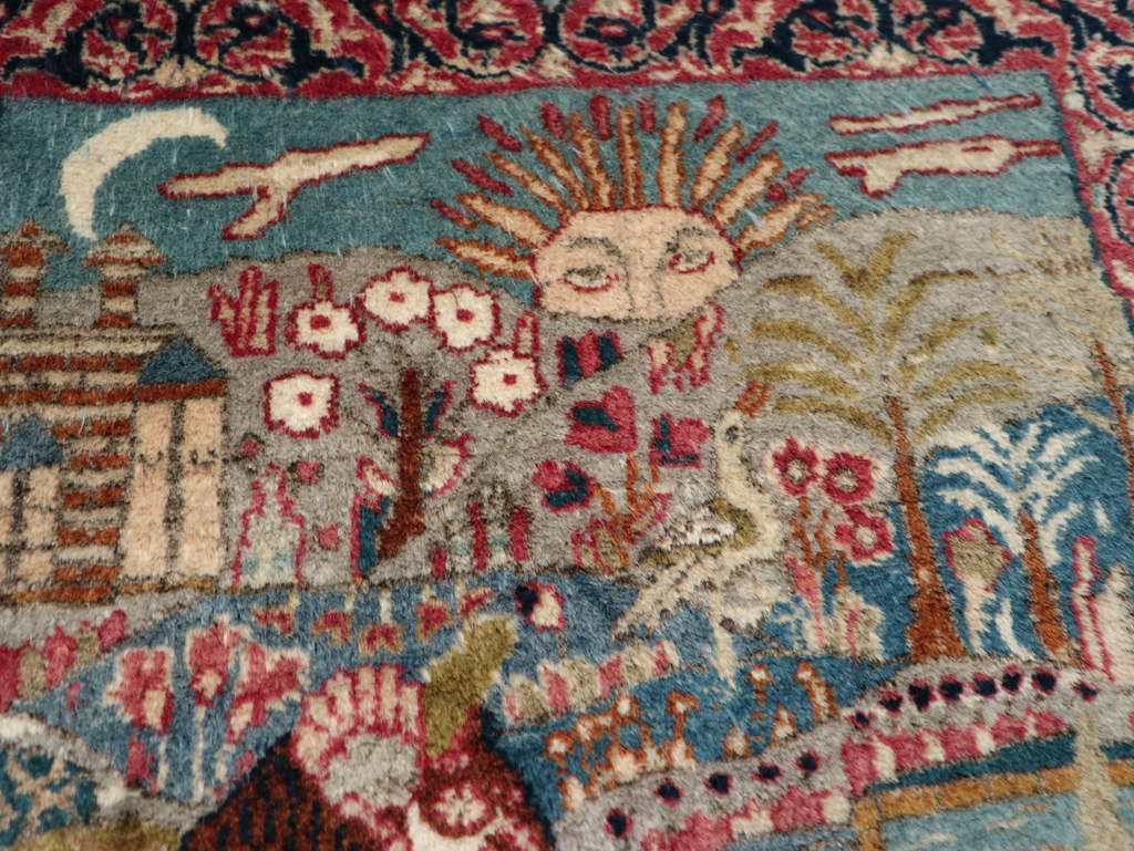 Antique Persian Lavar Kerman Pictorial Rug, No.24245 - Gsblank