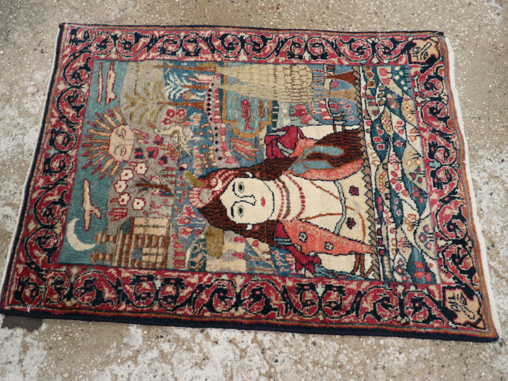 Antique Persian Lavar Kerman Pictorial Rug, No.24245 - Gsblank
