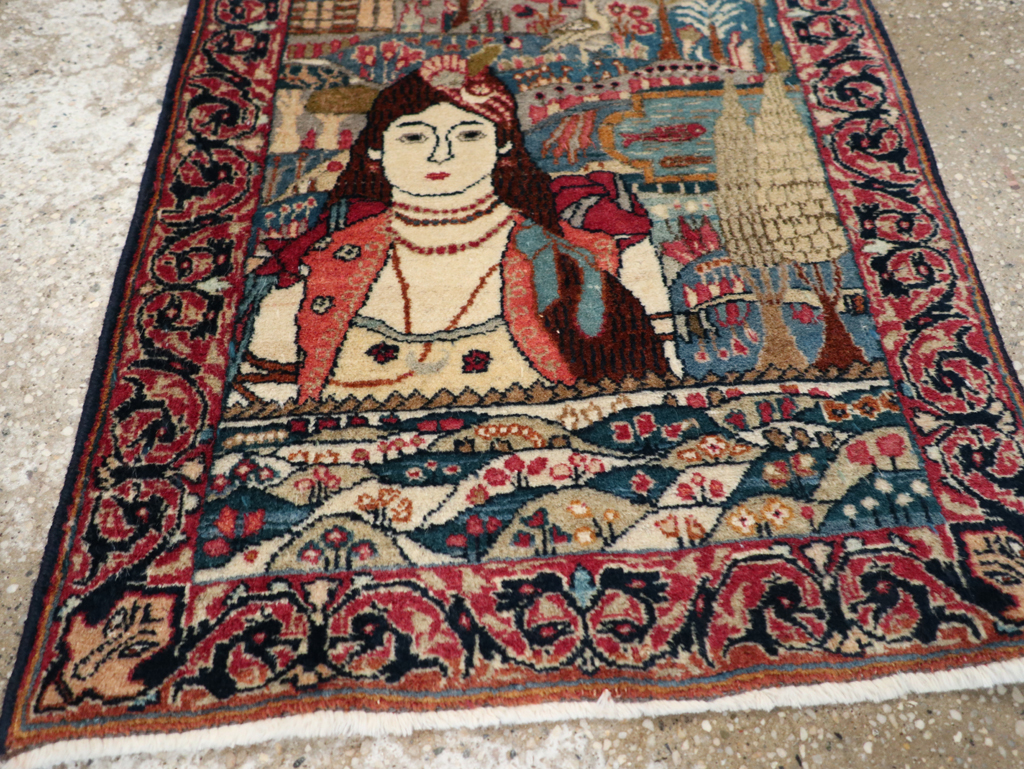 Antique Persian Lavar Kerman Pictorial Rug, No.24245 - Gsblank