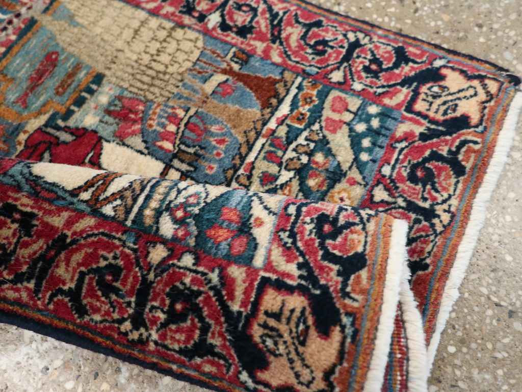 Antique Persian Lavar Kerman Pictorial Rug, No.24245 - Gsblank