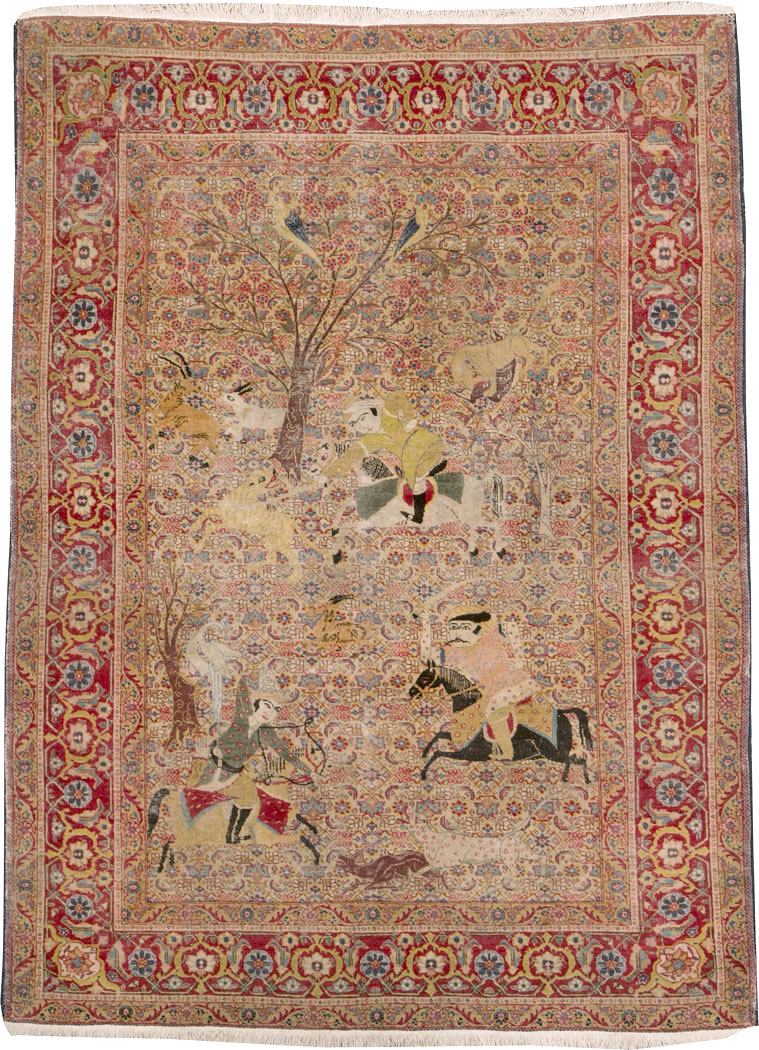 Antique Persian Tabriz Pictorial Rug, No.24381 - Gsblank