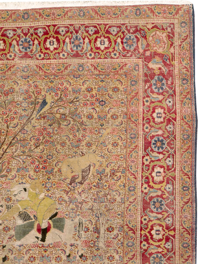 Antique Persian Tabriz Pictorial Rug, No.24381 - Gsblank