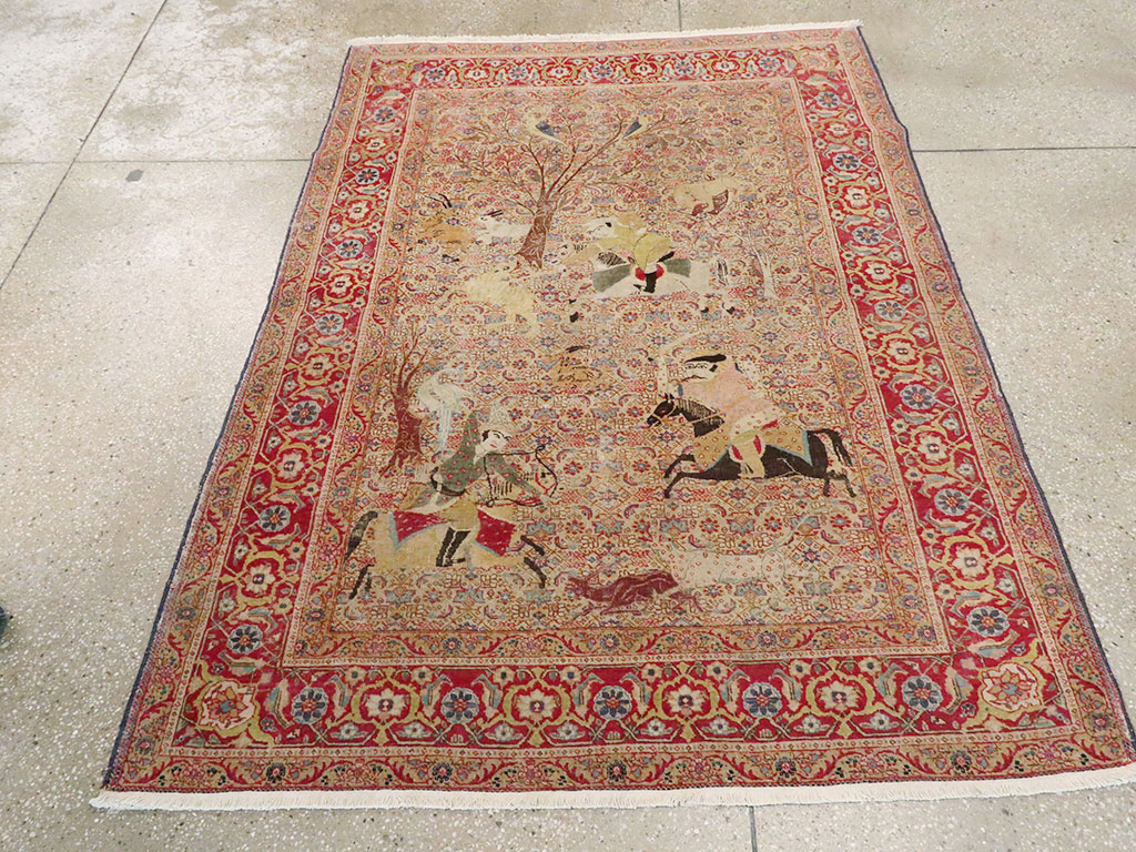 Antique Persian Tabriz Pictorial Rug, No.24381 - Gsblank