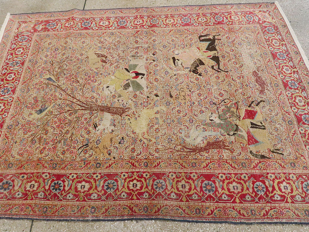 Antique Persian Tabriz Pictorial Rug, No.24381 - Gsblank