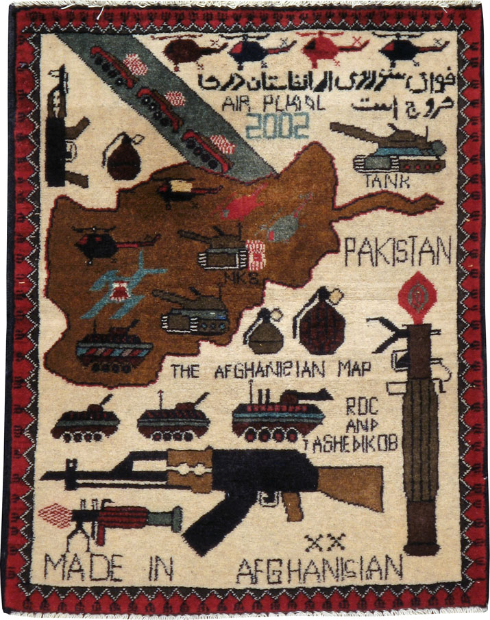 Vintage Afghan Pictorial War Map Rug, No.24430 - Gsblank