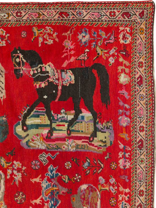 Vintage Caucasian Karabagh Pictorial Accent Rug, No.24487 - Gsblank