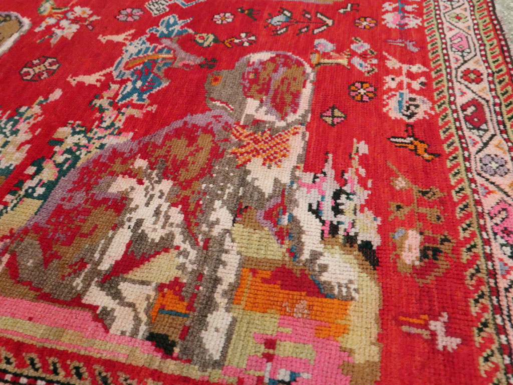 Vintage Caucasian Karabagh Pictorial Accent Rug, No.24487 - Gsblank