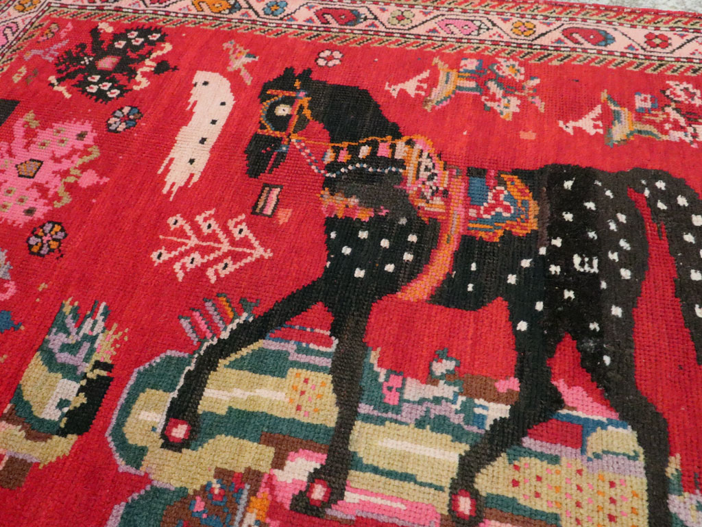 Vintage Caucasian Karabagh Pictorial Accent Rug, No.24487 - Gsblank