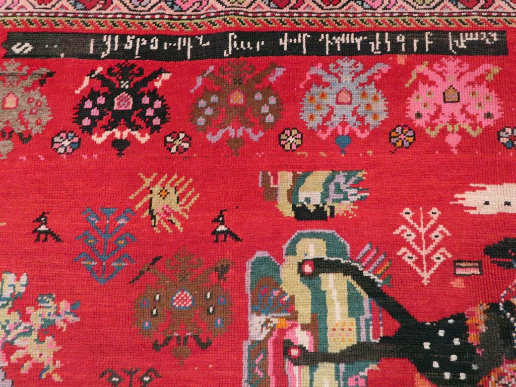 Vintage Caucasian Karabagh Pictorial Accent Rug, No.24487 - Gsblank