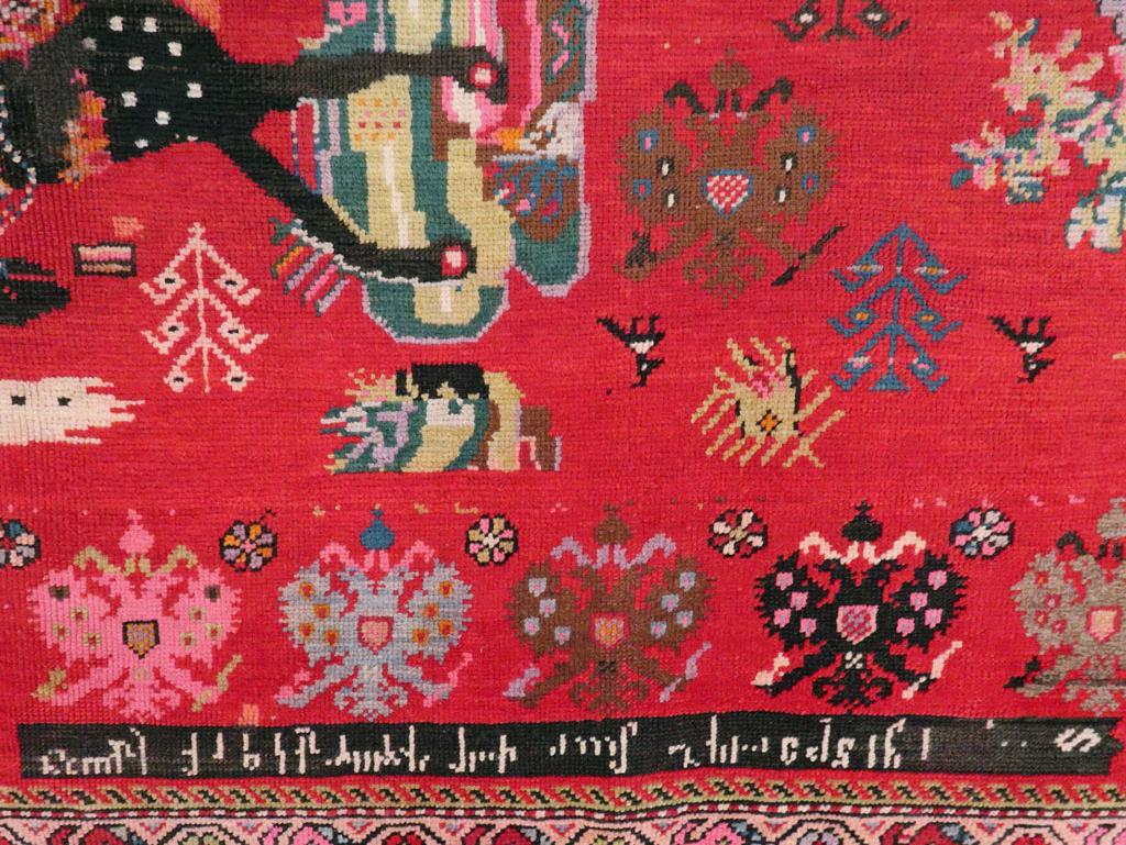 Vintage Caucasian Karabagh Pictorial Accent Rug, No.24487 - Gsblank