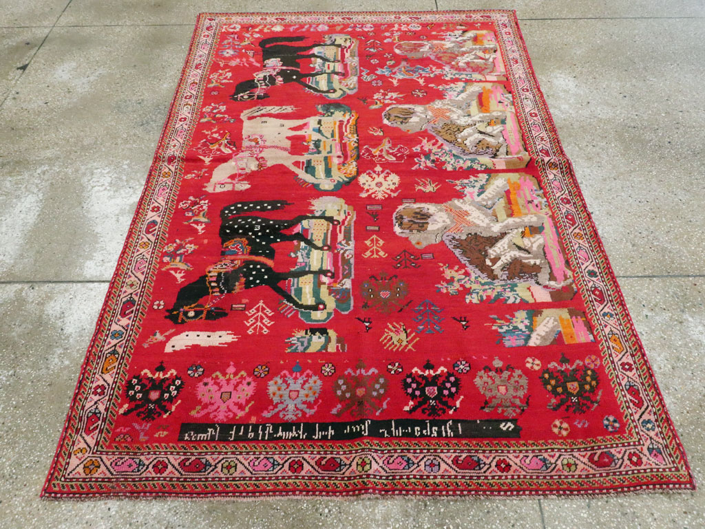 Vintage Caucasian Karabagh Pictorial Accent Rug, No.24487 - Gsblank