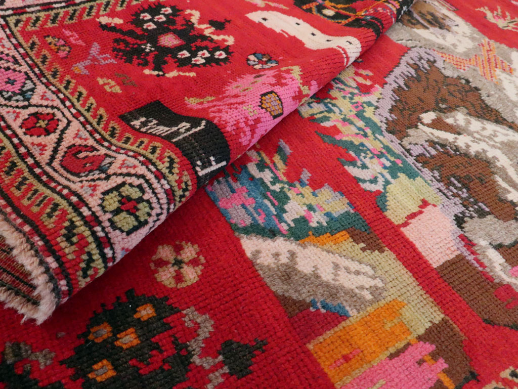 Vintage Caucasian Karabagh Pictorial Accent Rug, No.24487 - Gsblank