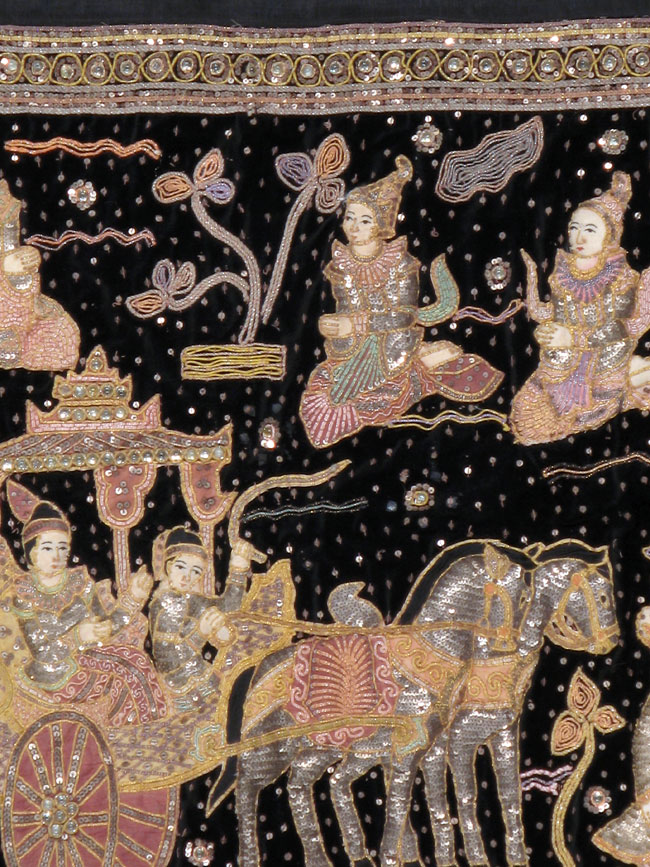 Burmese High Relief Richly Embroidered and Beaded Tapestry, No.24512 - Gsblank