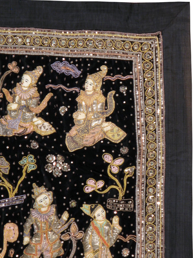 Burmese High Relief Richly Embroidered and Beaded Tapestry, No.24512 - Gsblank