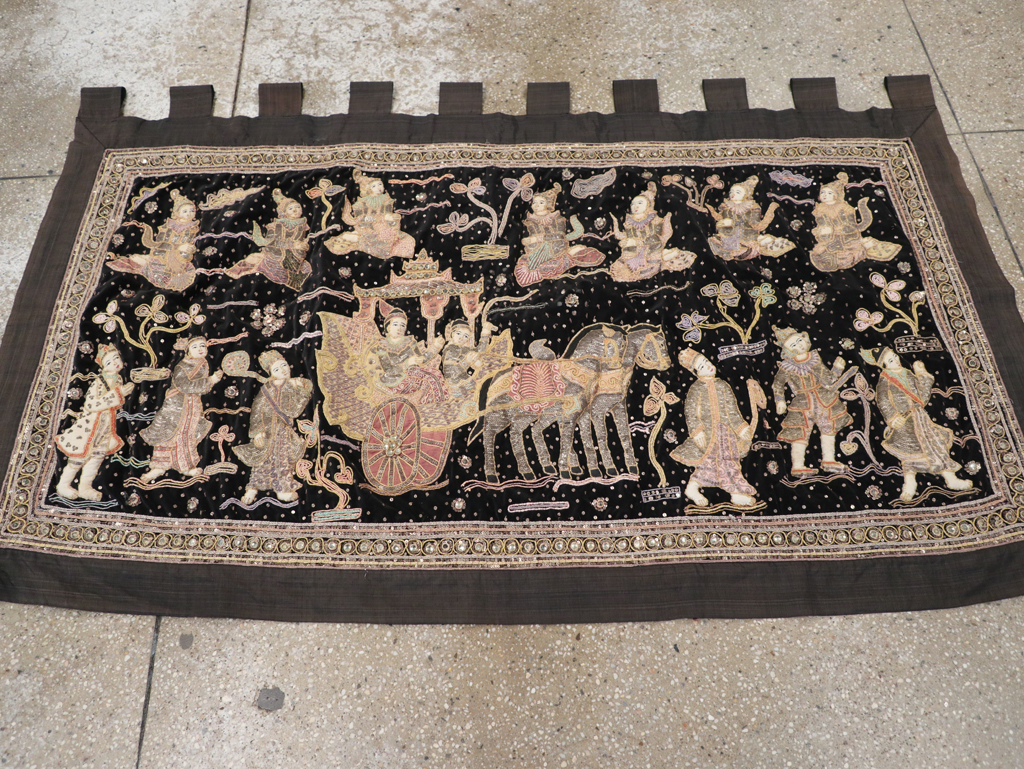 Burmese High Relief Richly Embroidered and Beaded Tapestry, No.24512 - Gsblank