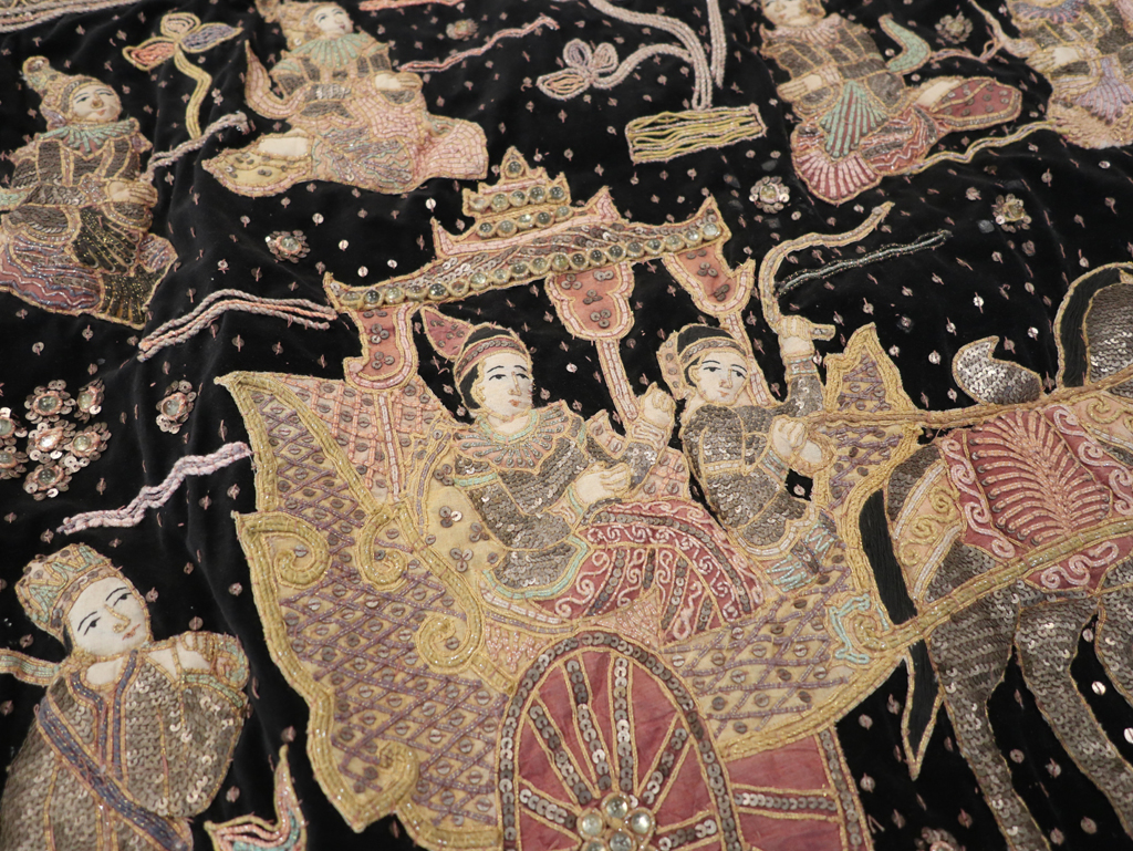 Burmese High Relief Richly Embroidered and Beaded Tapestry, No.24512 - Gsblank