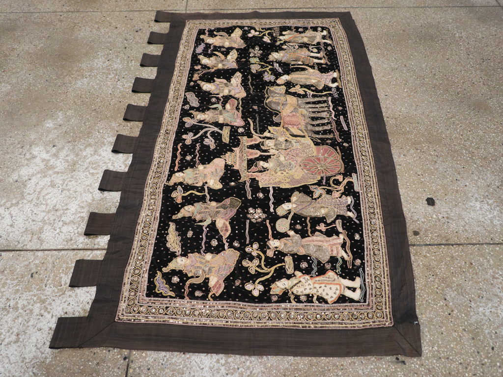 Burmese High Relief Richly Embroidered and Beaded Tapestry, No.24512 - Gsblank