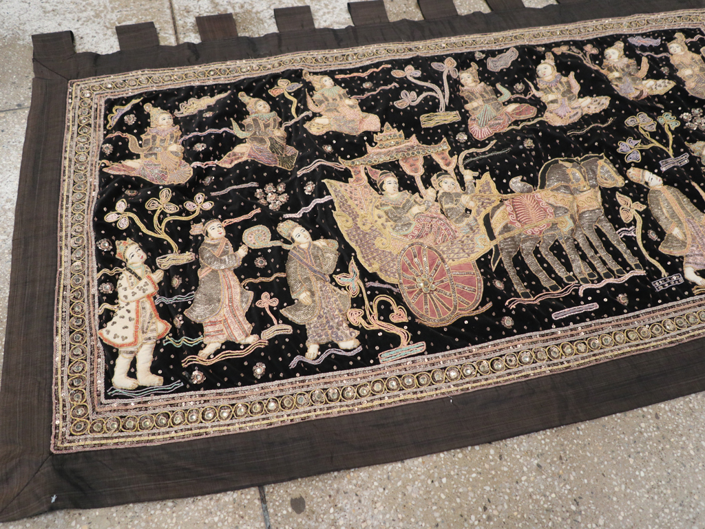 Burmese High Relief Richly Embroidered and Beaded Tapestry, No.24512 - Gsblank