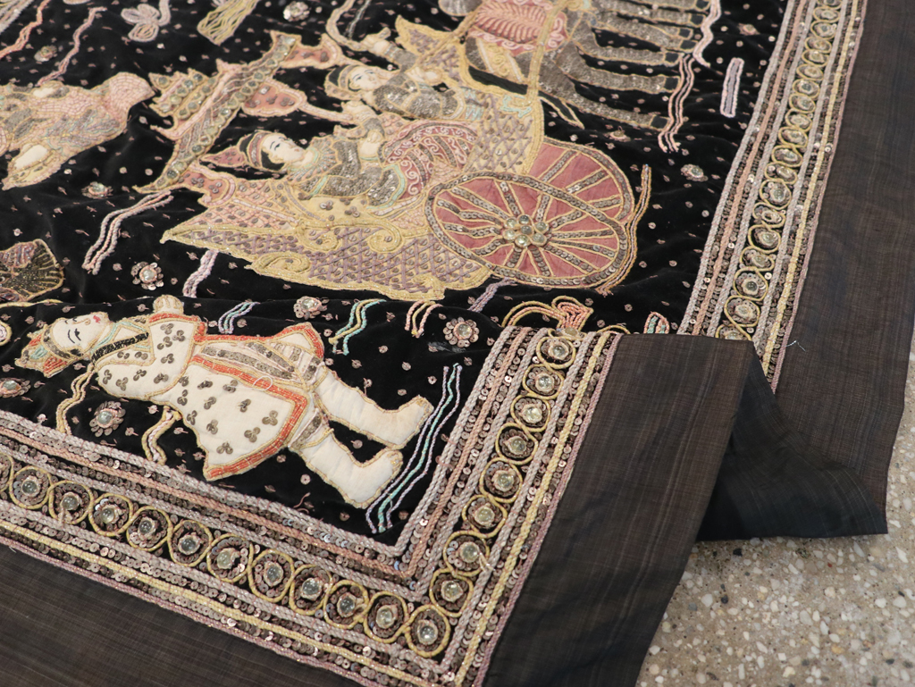 Burmese High Relief Richly Embroidered and Beaded Tapestry, No.24512 - Gsblank