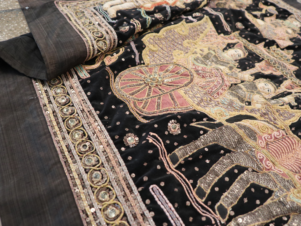 Burmese High Relief Richly Embroidered and Beaded Tapestry, No.24512 - Gsblank