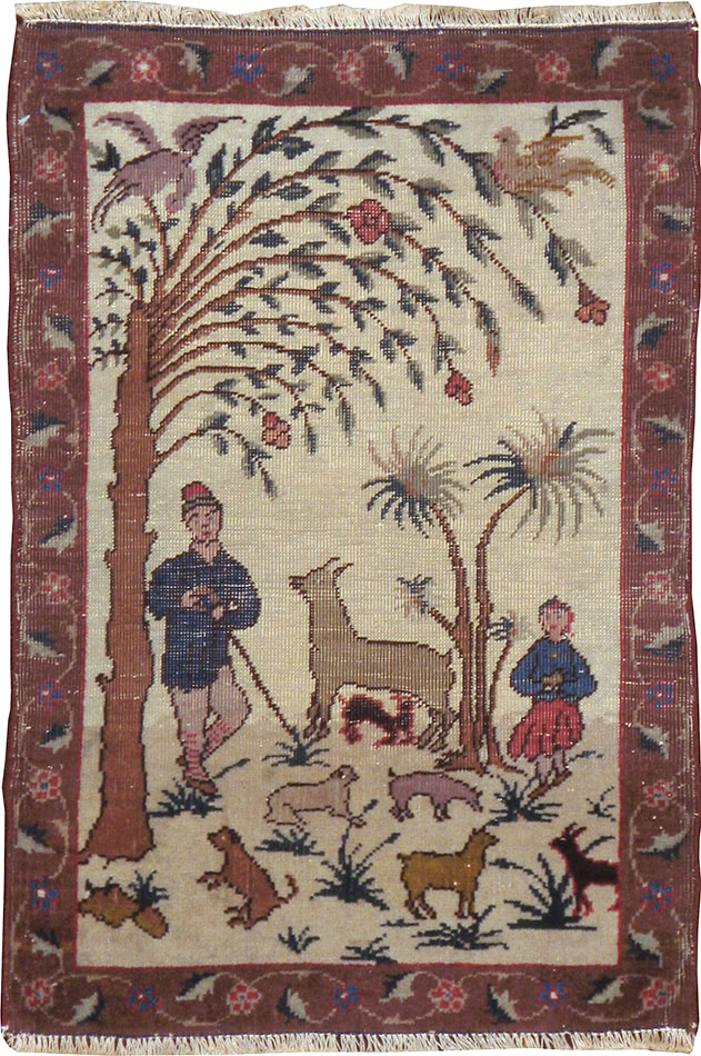 Vintage Persian Tabriz Pictorial Rug, No.24526 - Gsblank
