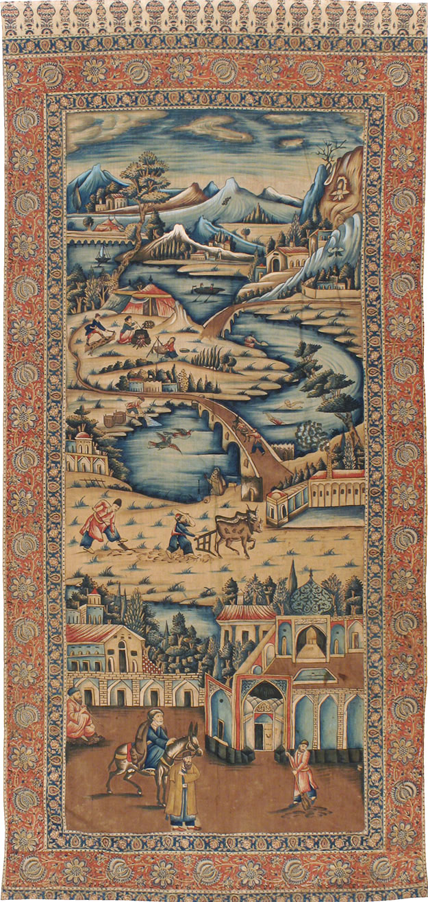 Vintage Persian Pictorial Textile, No.24527 - Gsblank