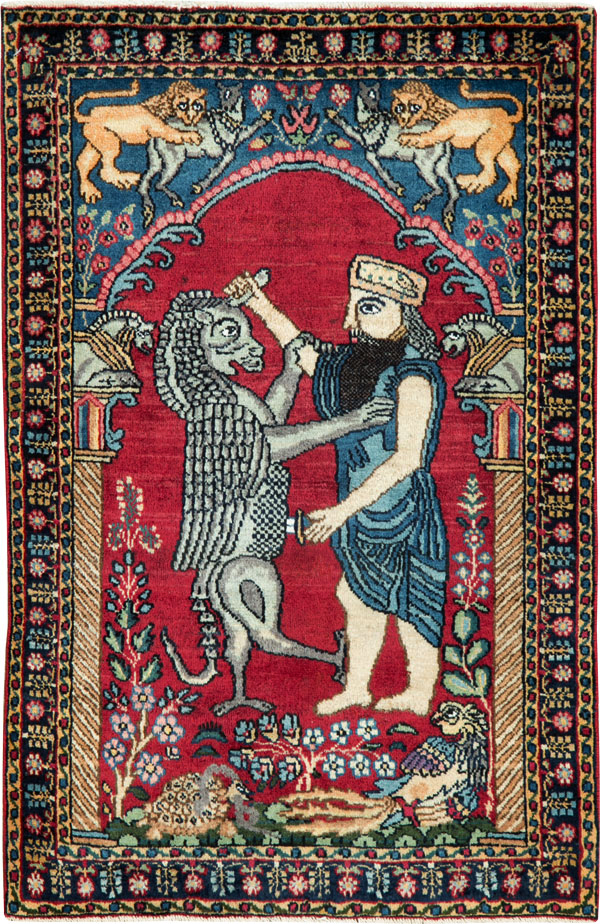 Antique Persian Lavar Kerman Pictorial Rug, No.24554 - Gsblank