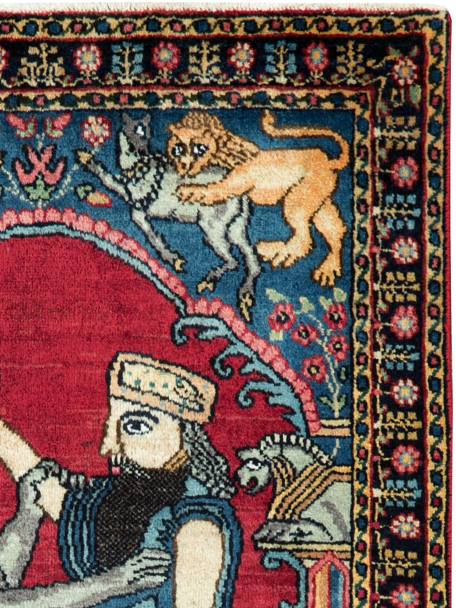 Antique Persian Lavar Kerman Pictorial Rug, No.24554 - Gsblank