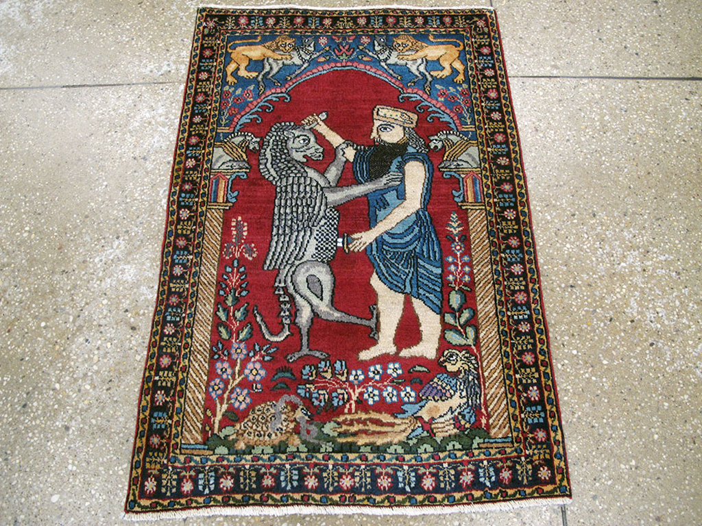 Antique Persian Lavar Kerman Pictorial Rug, No.24554 - Gsblank