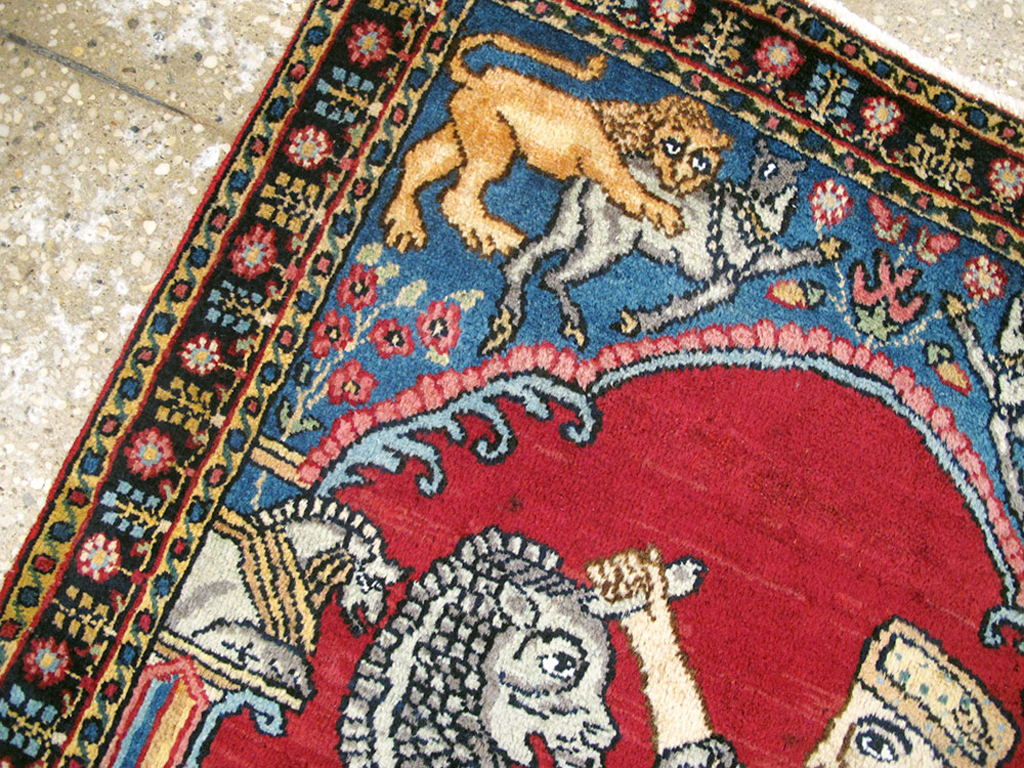 Antique Persian Lavar Kerman Pictorial Rug, No.24554 - Gsblank