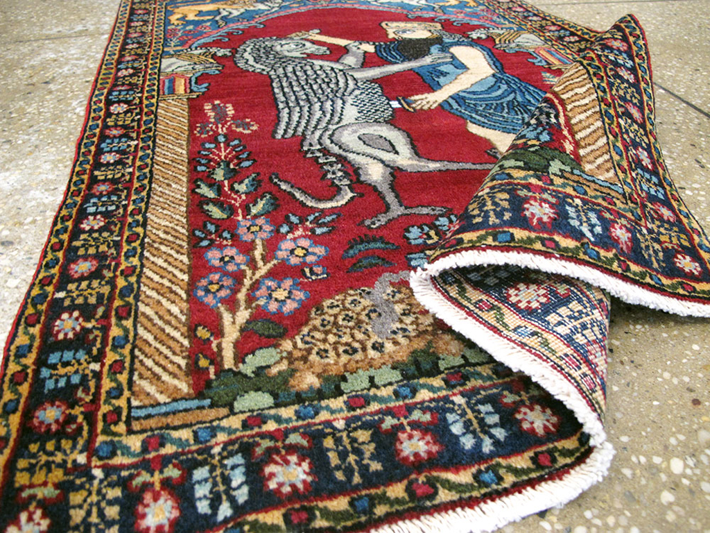 Antique Persian Lavar Kerman Pictorial Rug, No.24554 - Gsblank