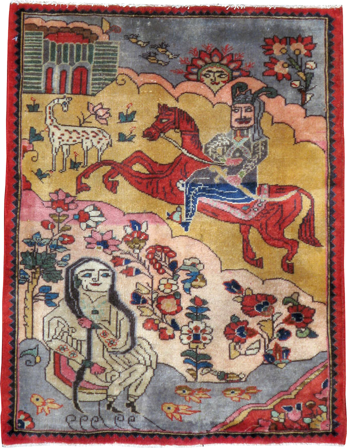 Vintage Persian Tabriz Pictorial Rug, No.24615 - Gsblank