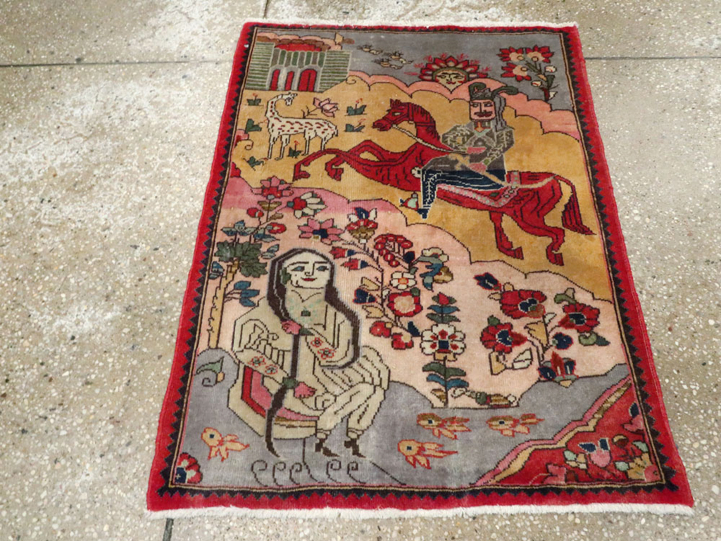 Vintage Persian Tabriz Pictorial Rug, No.24615 - Gsblank