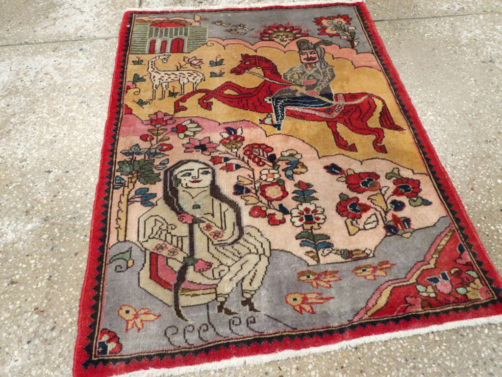 Vintage Persian Tabriz Pictorial Rug, No.24615 - Gsblank
