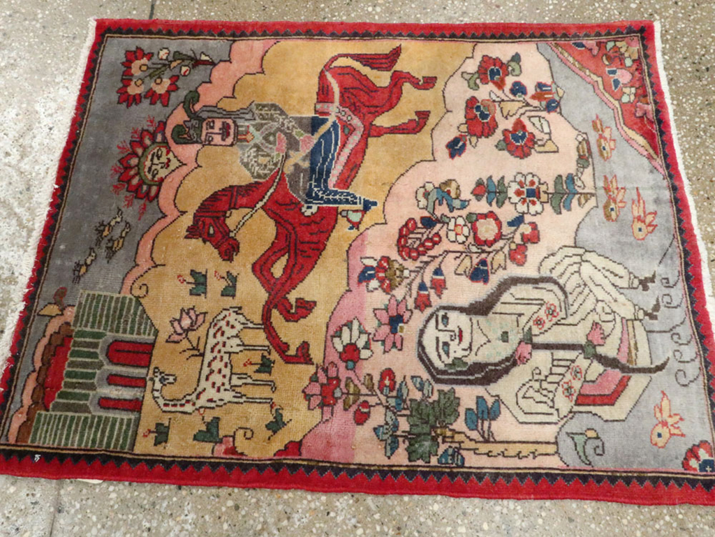 Vintage Persian Tabriz Pictorial Rug, No.24615 - Gsblank