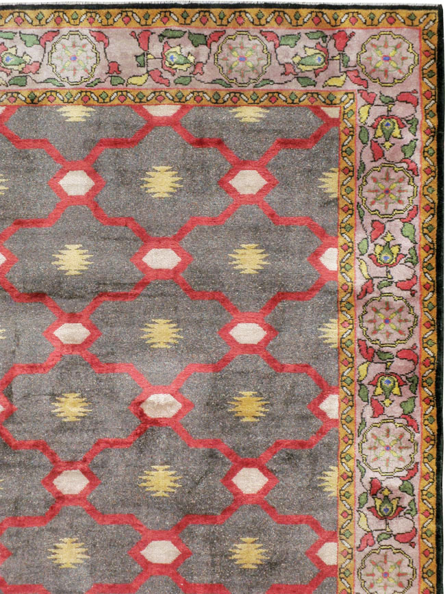 Vintage Indian Silk Agra Room Size Carpet, No.24652 - Gsblank