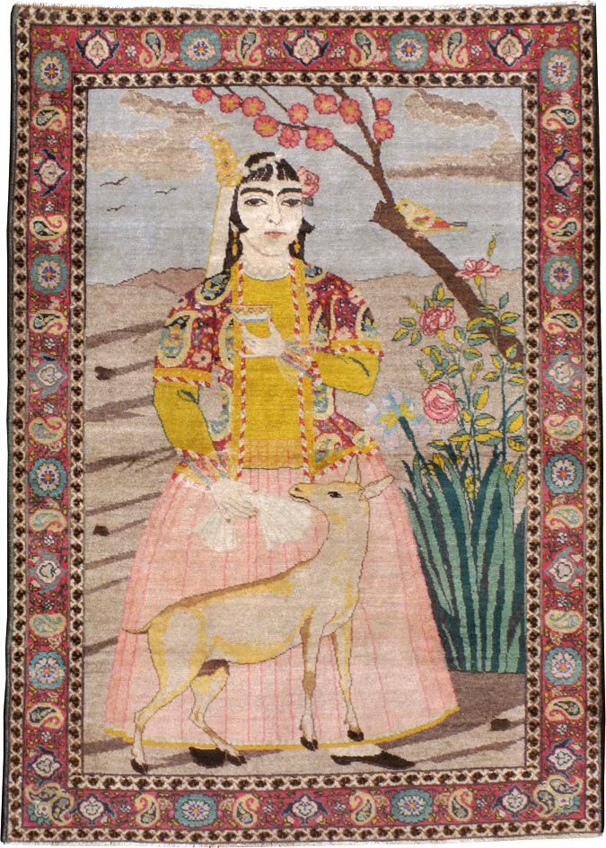 Vintage Persian Tabriz Pictorial Throw Rug, No.24666 - Gsblank