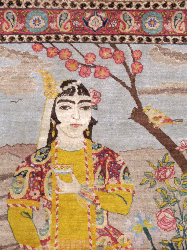 Vintage Persian Tabriz Pictorial Throw Rug, No.24666 - Gsblank