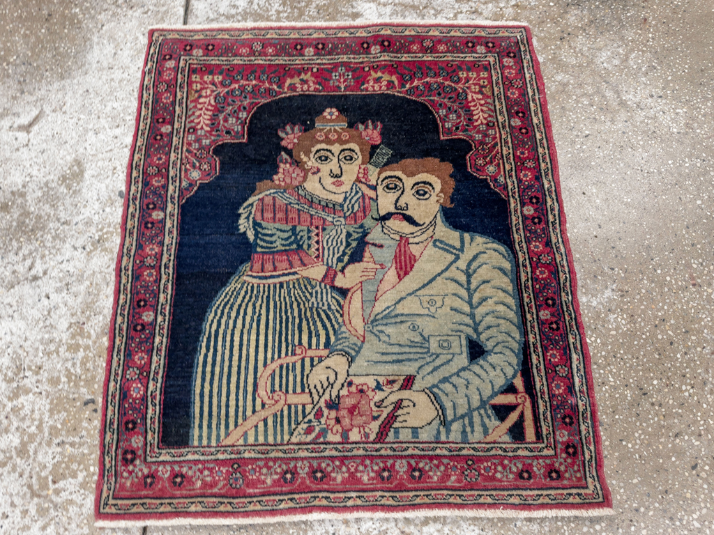 Antique Persian Mashad Pictorial Rug, No.24693 - Gsblank