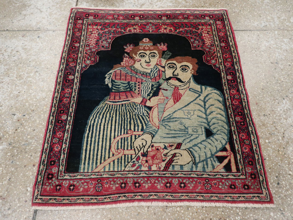 Antique Persian Mashad Pictorial Rug, No.24693 - Gsblank