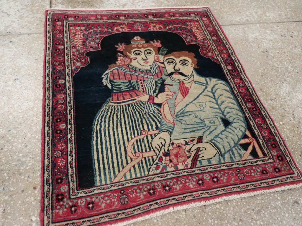 Antique Persian Mashad Pictorial Rug, No.24693 - Gsblank