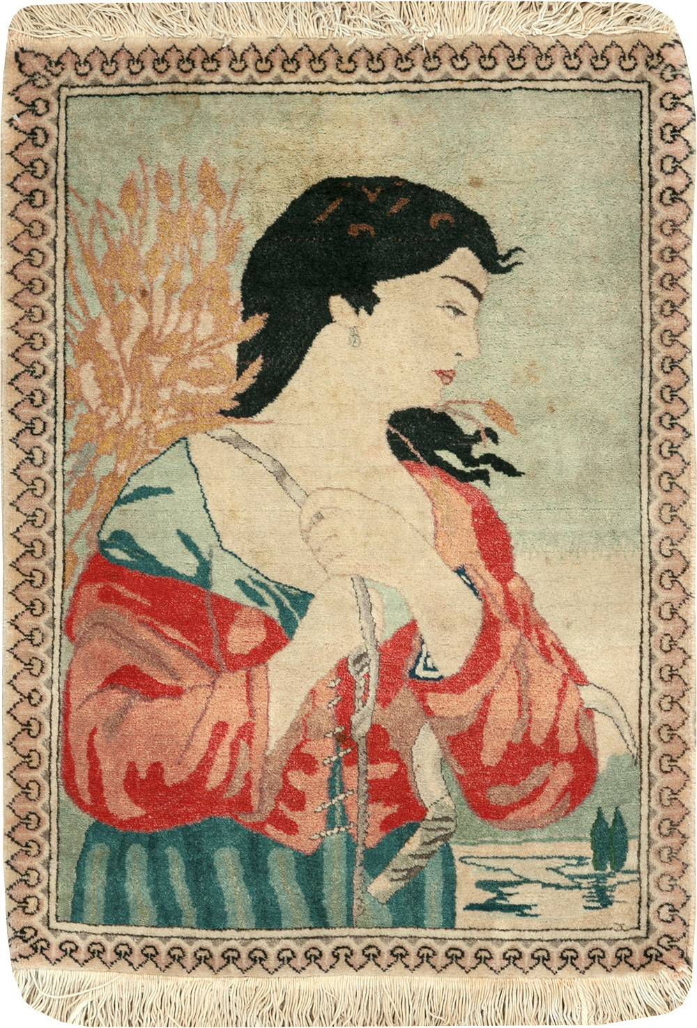 Vintage Persian Tabriz Pictorial Rug, No.24790 - Gsblank