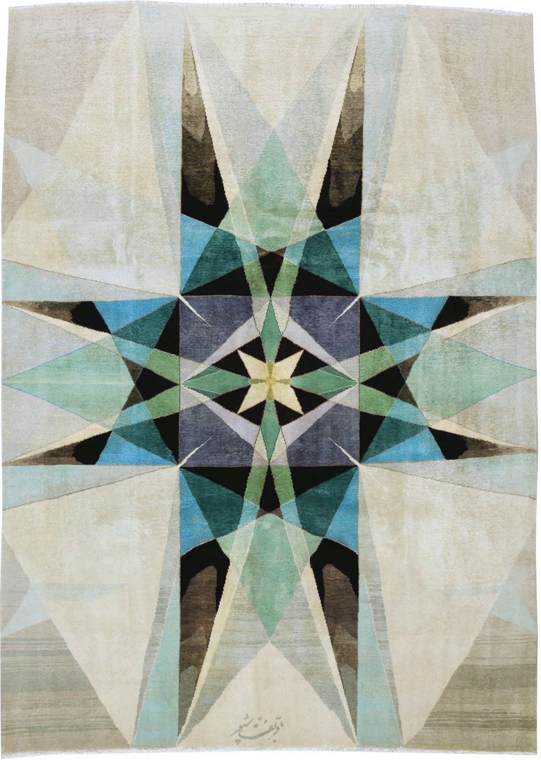 Vintage Persian Kashan Art Deco Carpet, No.24818 - Gsblank