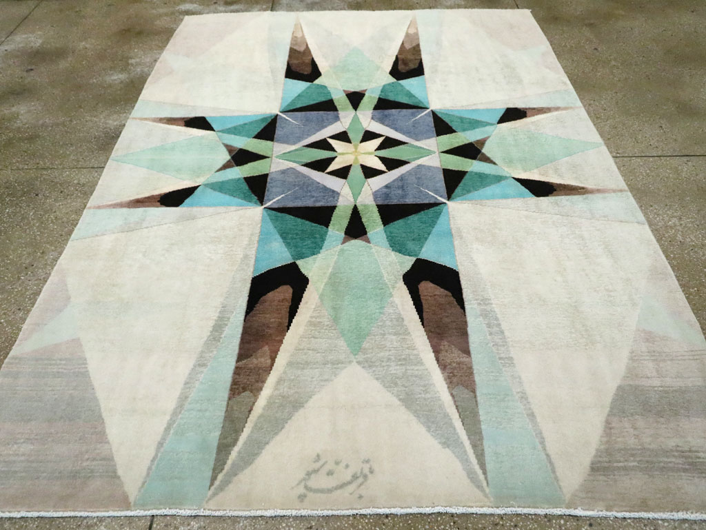 Vintage Persian Kashan Art Deco Carpet, No.24818 - Gsblank