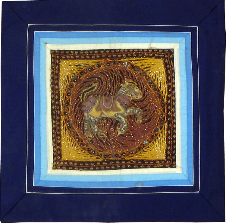 Burmese High Relief Richly Embroidered and Beaded Tapestry, No.24974 - Gsblank