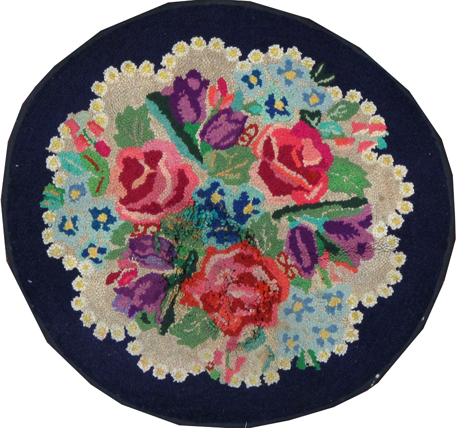 Vintage American Hooked Round Throw Rug, No.24978 - Gsblank