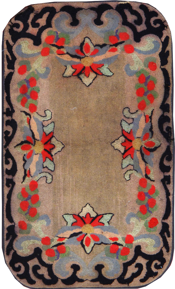 Vintage American Hooked Throw Rug, No.24982 - Gsblank